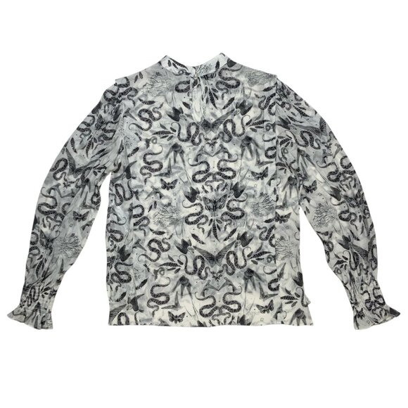 AllSaints Jasmine Somnium Top Blouse 4 Sheer Snake Design - Picture 11 of 12